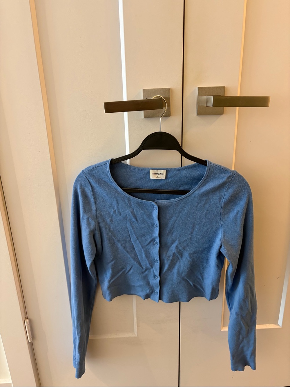Sunday Best Cropped Light Blue Button-Front Cardigan